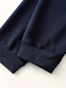 Unisex Crew Neck Sweatshirt Basic  Cold Weather Top Plain Flannel Coat Cotton And Polyester Promotion - Navy Blue - View 3