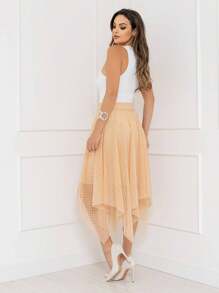 Elegance Polka Dot Tulle Midi Skirt Code 127 - Beige - View 3