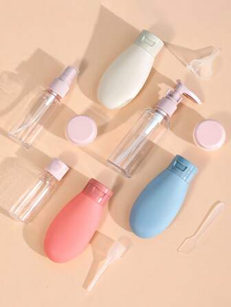 3/11 Pcs Refillable Silicone Bottles For Cream/Liquid, With Squeeze Tubes, Portable Empty Bottles For Shampoo/Shower Gel Dispenser, Travel Toiletry Container With Labels, Suitable For Home Bathroom, School, Weddings, Birthdays And As Gifts For Friends, Girlfriend, Parents. Home Bathroom Decor Back To School