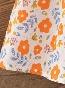 2 pièces Tenue d'été pour petites filles, robe à nœud et chapeau floral sans manches, orange, tenue décontractée pour tous les jours