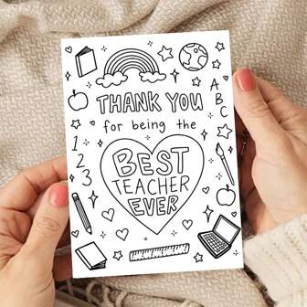 1pc Color Me Thank You Card For Best Teacher Ever With Envelope, 6.29" X 4.33", Creative Teacher Appreciation Greeting Card Versatile Greeting For Birthdays, Anniversaries, Congratulations - Appreciation Card For Teachers From Students