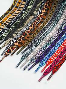 男女通用时尚鞋带适合滑板鞋、运动鞋、运动鞋、豹纹设计 - 彩色 - 查看 2