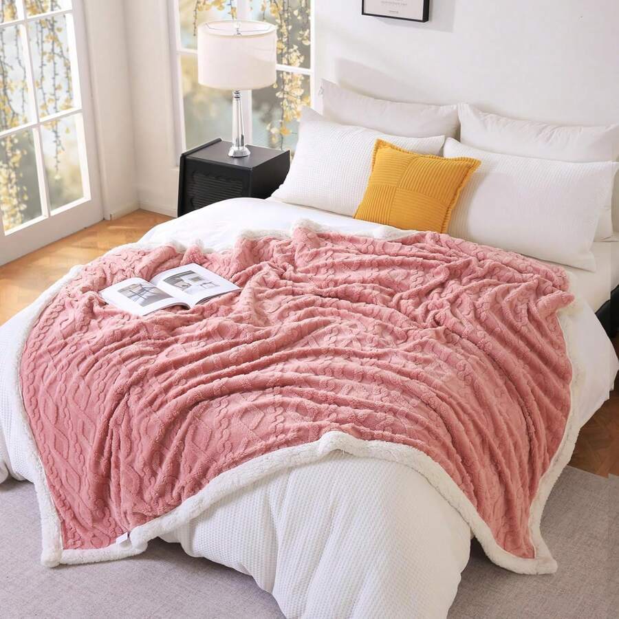 Fluffy Sofa Blanket, - Soft And Cozy Tufted Plush Wool Blanket, Perfect For All Seasons, Thick And Warm Blanket (Pink, Beige, Coffee, 150 X 200 Cm) - 粉紅色150*200cm - 查看 1