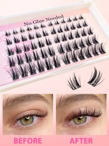 Bộ 60 sợi mi giả tự dính hình chữ C, dài 8-16mm, bộ dụng cụ nối mi DIY kèm nhíp và dụng cụ uốn mi, không cần keo, mi chùm, mi đơn, mi giả. - màu đen - Xem 3