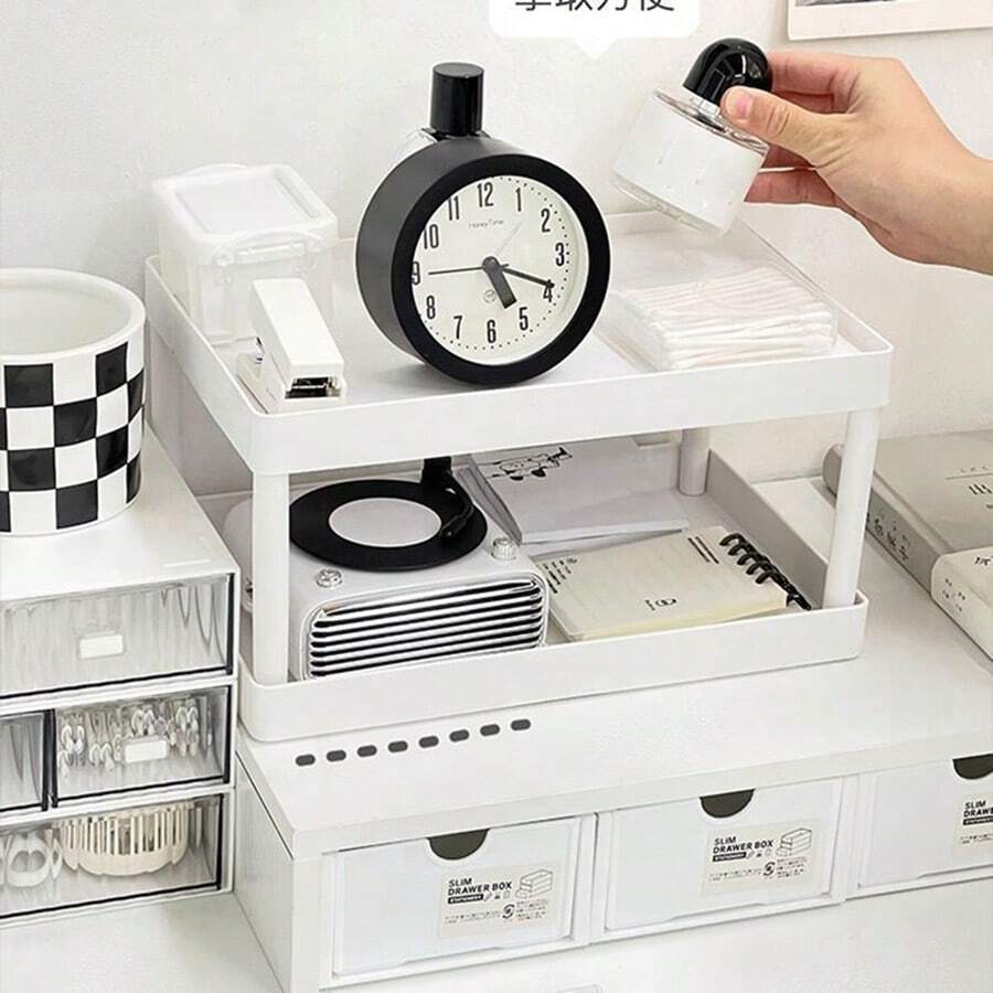 1 Giá để đồ trên bàn, Hộp đựng đồ dùng văn phòng đơn giản, Giá để đồ dùng văn phòng phẩm để trên bàn ký túc xá, Kệ đựng đồ trang điểm hai lớp cho bé gái - Nhiều màu - Xem 1