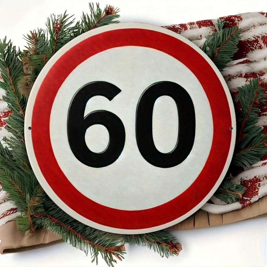 1pc 60th Birthday Sign, Round Celebration Plate, Multi-Functional Decoration Suitable For Home, Office, Kitchen, Bar - Suitable For Halloween And Christmas Decoration, Random Hole Design Gifts Graduation