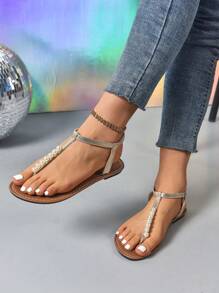 New Spring/Summer Fashion Women's Slip-On Slippers, Versatile Flat Slip-On Sandals - Gold - View 5