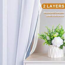 DWCN 2pcs Layered Curtains For Living Room Blackout And Sheer Curtains Grommet Top Window Curtains With Sheer Overlay For Bedroom - Màu xanh bụi bặm - Xem 5