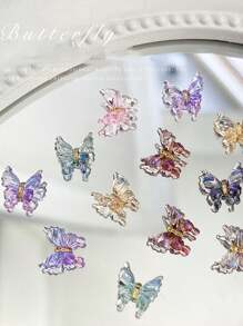 30Pcs Multi-Size Glitter & Iridescent Butterflies Nail Art Decorations, 3D Resin Colorful Butterfly Nail Accessories Nail Supplies Nails Nail Charms Nail Gems