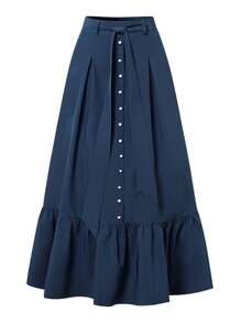 ZANZEA Fashion Women Elastic Waist Summer Party Casual Loose Ruffles A Line Long Skirt - Màu xanh hải quân - Xem 3