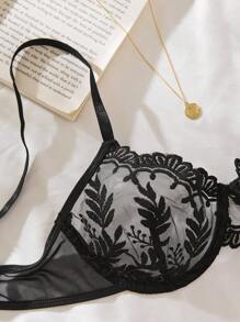 Nuevo conjunto de sujetador inalámbrico de encaje con bordado floral para primavera/verano, sujetador transparente sexy con aro, conjunto de 2 piezas de ropa interior y bragas, decoración íntima romántica para el dormitorio de la pareja