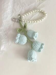 1pc Handmade Crochet Lily Of The Valley Keychain With Pearl Chain, Boho Style Bag Charm, Decorative Pendant For Backpacks Or Bags, Unique Birthday Gift Or Party Favor, 22cm (8.66 Inches) Length, Floral Design In Pastel Colors, Crochet Flowers - Multicolor - View 11