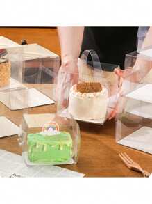 10 件/套手持透明生日蛋糕礼品盒蛋糕烘焙透明塑料纸杯蛋糕盒适用于婚礼派对 - 無色 - 查看 6