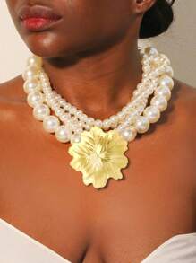 1 Pieza Collar de mujer de múltiples capas con perlas artificiales exageradas, adecuado para banquetes de noche, fiestas y regalos de señoras