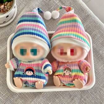 ForLABUBU 坐式婴儿游戏服、马卡龙系列第二代乙烯基娃娃、秋季连体衣和帽子套装（仅服装）