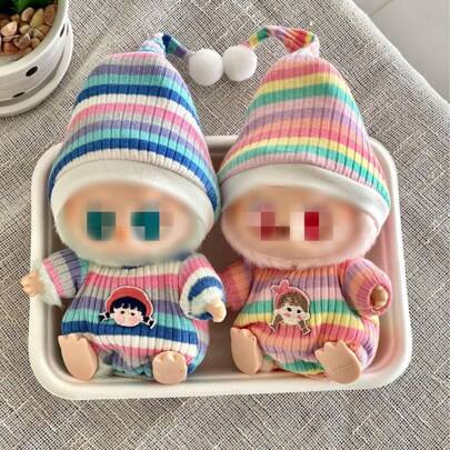 ForLABUBU 坐式婴儿游戏服、马卡龙系列第二代乙烯基娃娃、秋季连体衣和帽子套装（仅服装）