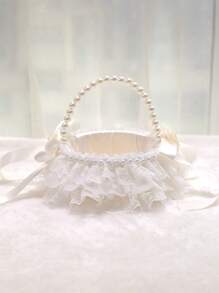 1PC Western Style Wedding Supplies Pearl Fabric Flower Girl Flower Basket Bridesmaid's Carrying Basket Wedding Hall Decoration