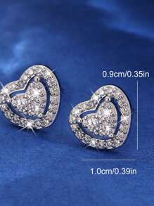 1 对时尚简约心形水晶钻女士耳钉，适合夏季服装 - 銀色 - 查看 4
