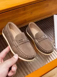 1 Pair Kids Rubber Flat Shoes, Toddler Boys Casual Moccasin Shoes, Classic Fashion Comfortable Soft Non-Slip Slip-On Flat Shoes - Brown - View 1