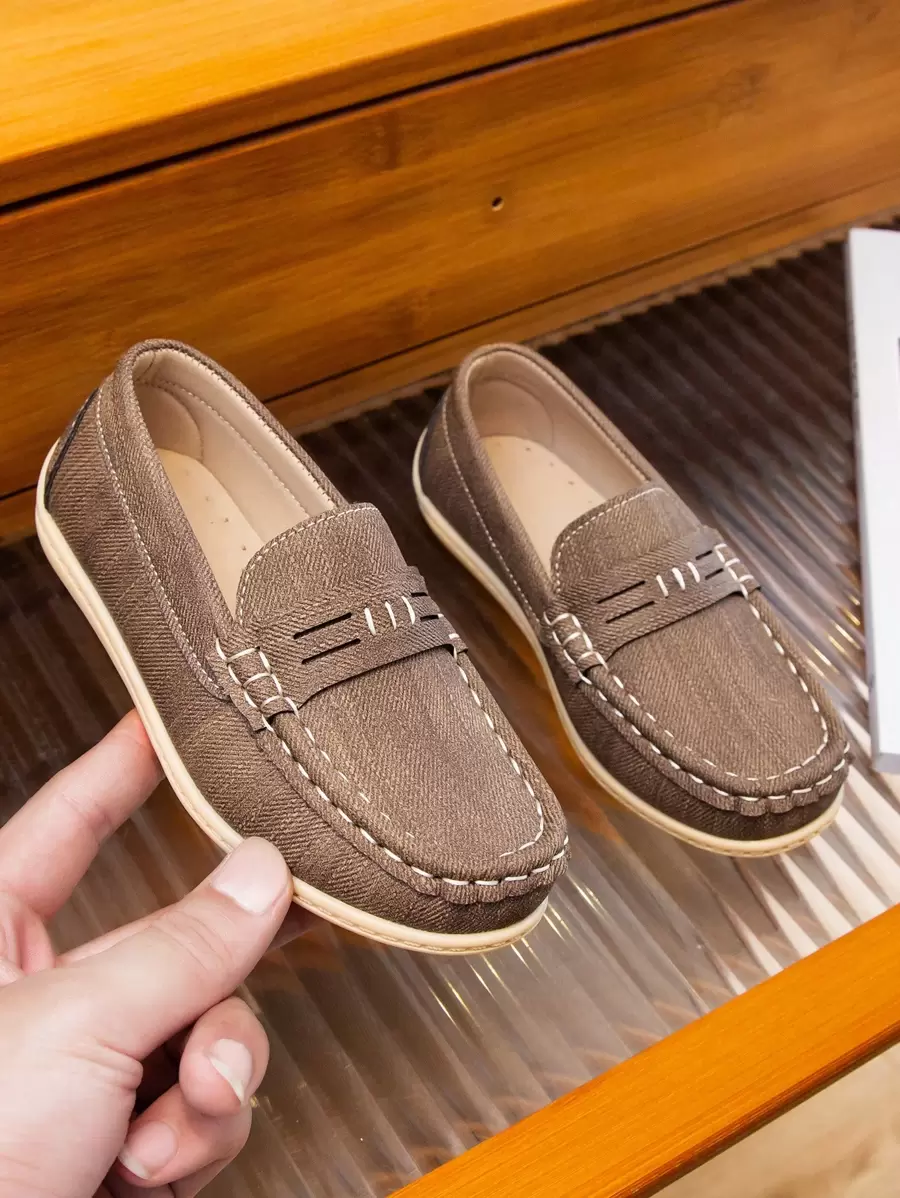 1 Pair Kids Rubber Flat Shoes, Toddler Boys Casual Moccasin Shoes, Classic Fashion Comfortable Soft Non-Slip Slip-On Flat Shoes - Brown - View 1