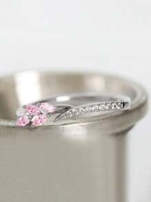 1pc Exquisite Cubic Zirconia Ring, Suitable For Women, Can Be Worn For Weddings, Parties, Engagements, Anniversaries, Valentine's Day Gifts, Gifts For Moms, Mother's Day - Pink - View 3