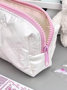 1pc New Korean Style Bow Decor Pencil Case, Ins Popular High Quality Girl Collection Bag, Large Capacity Student Stationery/Cosmetic Pouch