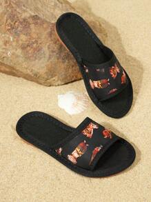 Nouvelle mode d'été 2025 Fille Chaussures plates à orteils percés motif Nezha avec bout rond et ourlet pour plage pour enfants