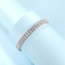 Tennis Bracelets For Women Men,18K White Gold Plated 2 Row 3.0 Round Cubic Zirconia Tennis Bracelet Iced Out Hip Hop Bracelet - White - View 5