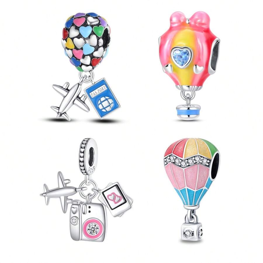 925 Sterling Silver Colorful Hot Air Balloon Charm Travel Airplane Camera Charm Cute Turkish Hot Air Balloon Charm Suitable For Women Bracelets Bangles DIY Jewelry Making And Daily Outfit Matching Jewelry Decoration - Multicolor - View 1