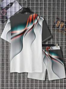 男士时尚新颖 3D 印花家居服套装 - 短袖圆领 T 恤上衣和抽绳腰短裤睡衣套装运动服 2 件 - 夏季 - 适合休闲穿着 - 男士完美礼物 - 彩色 - 查看 4