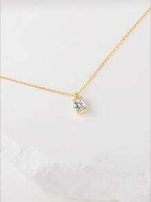 1 pieza Collar con colgante de circonita cúbica creativa de plata de ley 925, elegante para uso diario de mujeres, joyería nupcial, festivales, regalo de fiesta