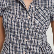 Women's Short Sleeve Plaid Button Down Shirt Button Up Blouses Casual Summer Tops Streetwear For Casual Daily - Navy Blue - View 6