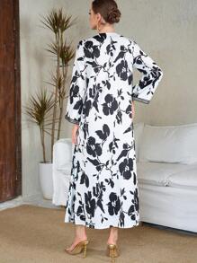 2025 New Style White Printed Abaya Dress For Women,Modest - White - View 3