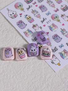 2 PCS Cute Unique Nail Design Candy Ice Cream Candy Drinking Pizza Pattern Lovely Nail Decals Cartoon 3D Self Adhesive Nail Art Stickers For Women Girl Manicure Accessories