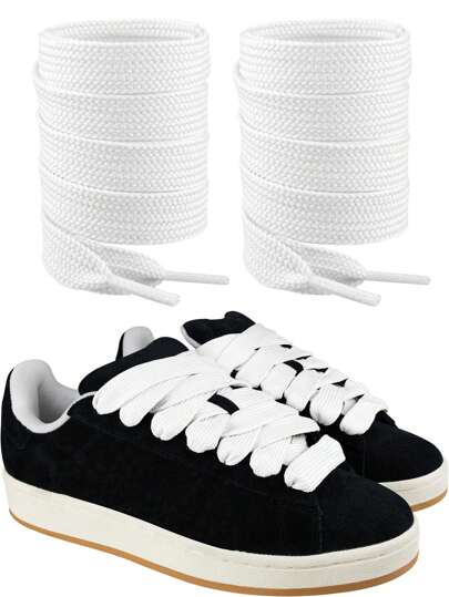 1 Pair White Shoe Laces, 2CM Fat Wide Jumbo Thick Flat Shoe Laces For Campus,(120cm/47.24inch) For Sneakers,Men's And Women's Shoelaces