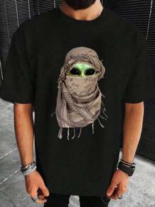 Plus Size Heren Letter & Figure Grafische Print Ronde Hals Casual Losse T-shirt