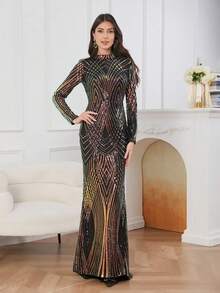 High Neck Fishtail Maxi Gown Dress, Wedding Party Evening Dress, Wedding Guest Dress, Formal Dress