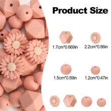 43 件雏菊/圆形/六角形单色 DIY 串珠套装，12/15/17/22mm 硅胶珠，包括串珠笔/钥匙链配件，男女通用手工礼物，非常适合学生/白领/手工艺爱好者 - 圓形六角形雛菊花朵單色組合套裝 - 查看 2