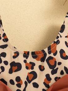 2 件装女婴夏季蝴蝶结豹纹无袖连衣裙和帽子套装，度假海滩装 - 棕色 - 查看 3