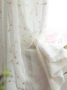 1 件透明花卉刺绣薄纱窗帘，美式乡村风格涤纶，适合客厅卧室居家使用