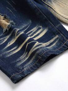Distressed jeansshorts för tonårspojkar, moderiktiga - Mediumtvätt - Visa 5