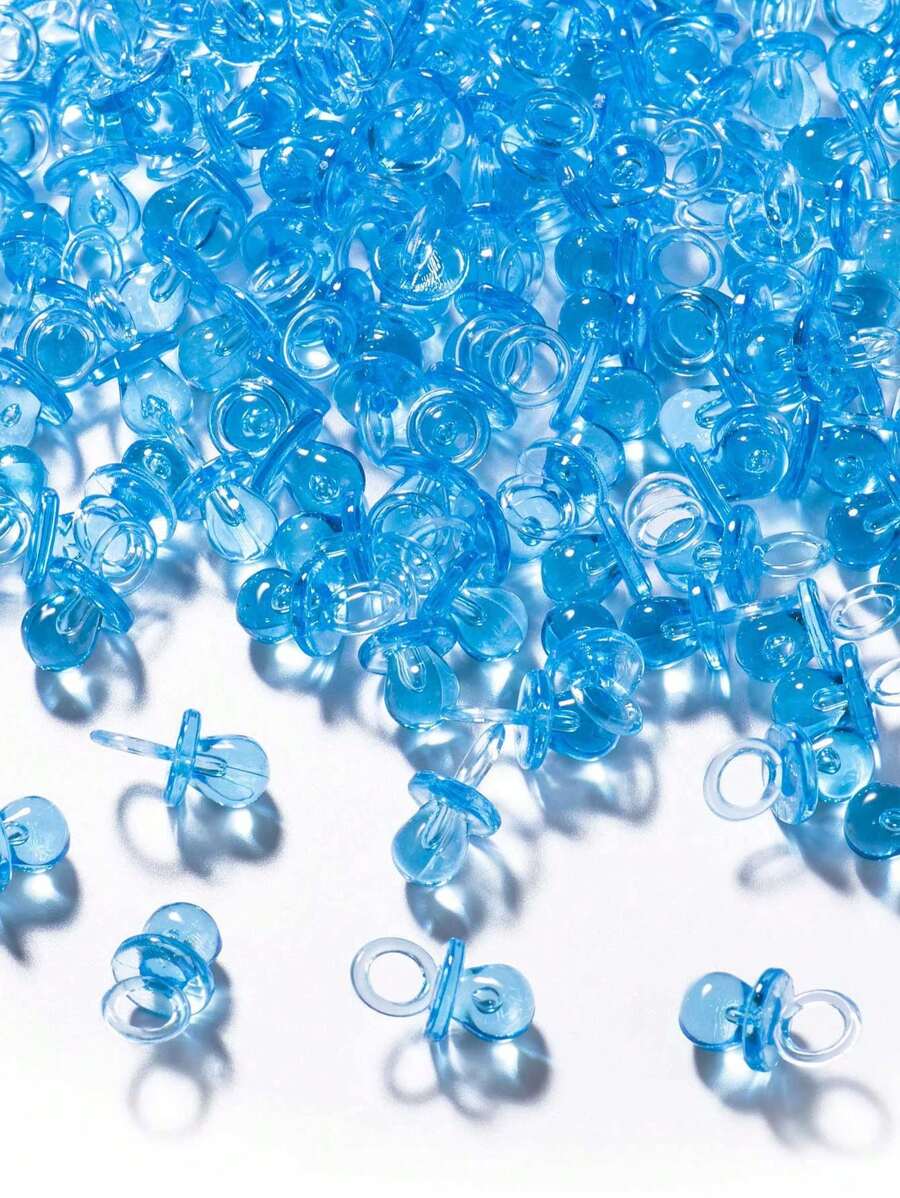 200pcs-Mini Acrylic Pacifiers For Baby Shower Game, 0.86 Inch Bulk Pacifiers For Gender Reveal Party Favors Table Decoration (Blue)