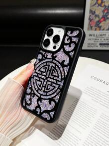 亮片 1 件水钻图腾设计防震硅胶手机壳兼容 iPhone 11、iPhone 16、15、14、13、12 和 11 Pro - 黑色 - 查看 4