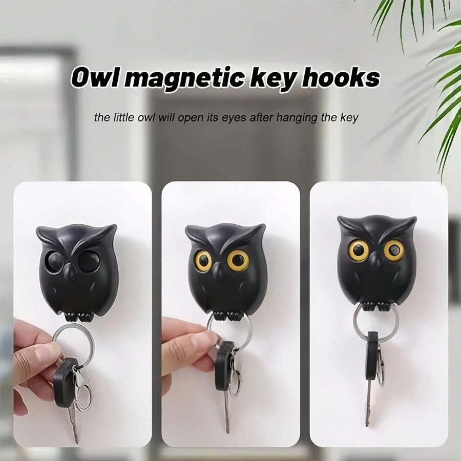 1/3PCS 卡通猫头鹰挂钩,猫头鹰派对礼品,实用礼物,眼睛会切换,有趣的礼物,派对必需品,猫头鹰衣钩,汽车挂钩钥匙扣,冰箱挂钩,派对用品(含双面胶带) - 彩色 - 查看 1