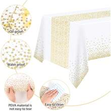 1 Pack Gold Dot Plastic Tablecloths, Heavy Duty Disposable White/Black/Blue Tablecloths Waterproof Tablecloths Rectangular Tablecloths For Family Party Weddings Birthdays, 54" (137cm) X 108" (274cm) Fits 6 To 8ft Tables - 54*108 Inches/137*274cm - View 4
