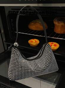 Y2K Fashion Sparkling Rhinestone Glossy Shoulder Handbag, Luxury High-End Elegant Suitable For Work, Shopping, Date, Wedding, Versatile Clutch - Black - View 9