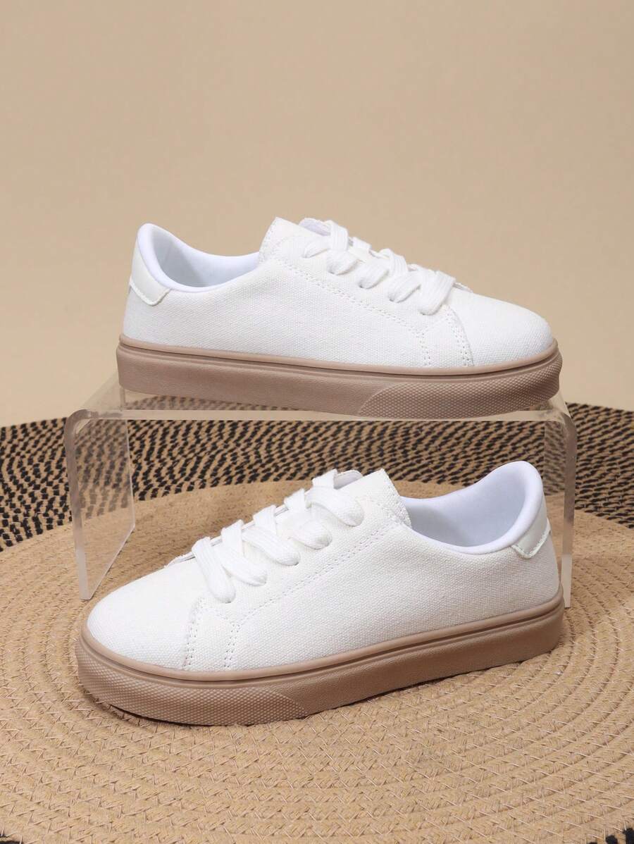 1 Pair PU Leather Upper Lace-Up Classic Student Shoes For Boys & Girls, Thick Anti-Slip Soft Bottom Casual Sneakers, Suitable For All Seasons