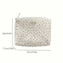 1 件花卉图案绗缝化妆包，女性化妆品收纳袋，大容量旅行收纳包，女士手拿包 - 彩色 - 查看 3