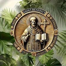 Nghệ thuật treo tường 2D - Huy chương Thánh Benedict bằng vàng nổi 1 tấm kim loại kích thước 8x8 inch (20*20cm) Nghệ thuật treo tường tròn dễ treo tường, Thích hợp cho gia đình, nhà bếp, nhà để xe, phòng ăn, quán bar, câu lạc bộ, phòng khách, phòng ngủ, phòng tắm, văn phòng, hang động của đàn ông, trạm xăng, tiệc tùng, trang trí trong nhà/ngoài trời, bền, không thấm nước, chống phai màu, chống gỉ, lỗ khoan sẵn, kiểu lỗ ngẫu nhiên - Nhiều màu - Xem 3