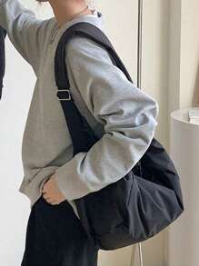 1 件休闲男士单肩包 - 大容量轻便斜挎包，男女通用流浪包斜挎包，新月形斜挎包，尼龙背包，拉链方向随机 - 彩色 - 查看 7